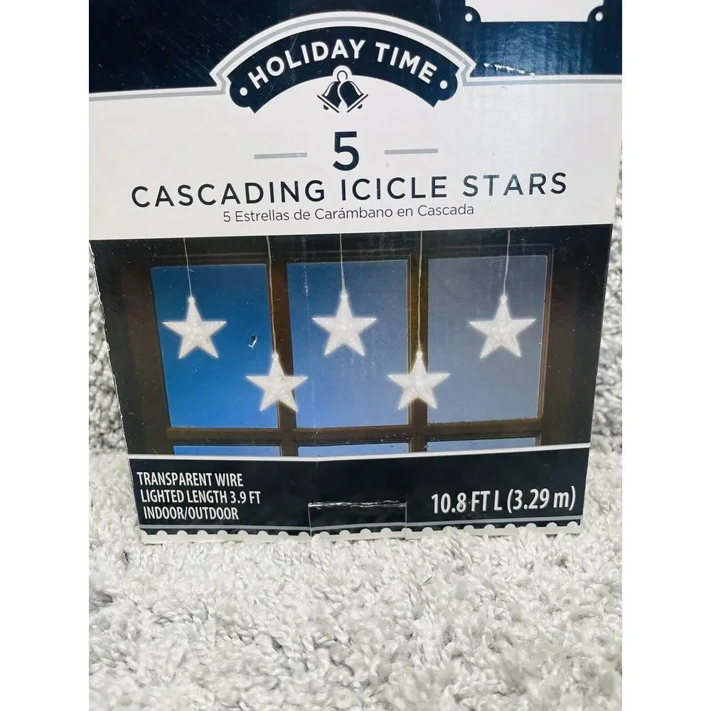 Holiday Time 5 Cascading Icicle Stars Transparent Wire Indoor Outdoor Use